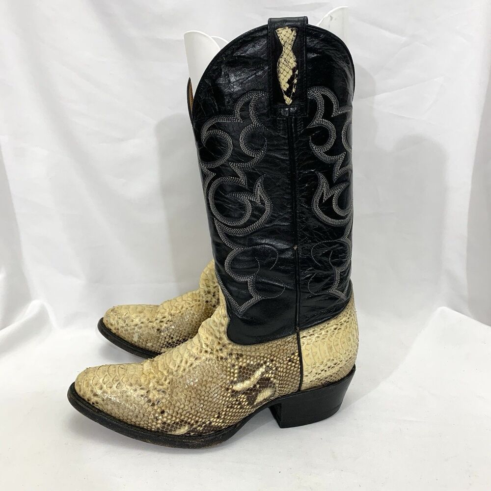 Vintage Ferrini Python Skin Western Cowboy Boots Black Leather  8 EE
